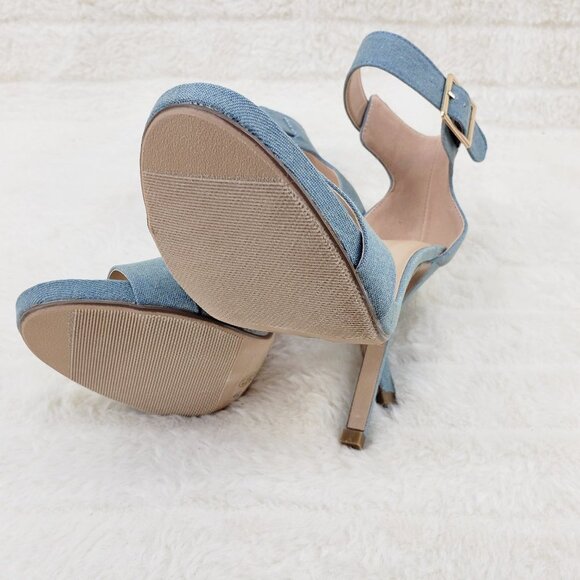 Light Denim Single Ankle & Toe Strap 4.5" High Heel Stiletto Shoes - Picture 8 of 10